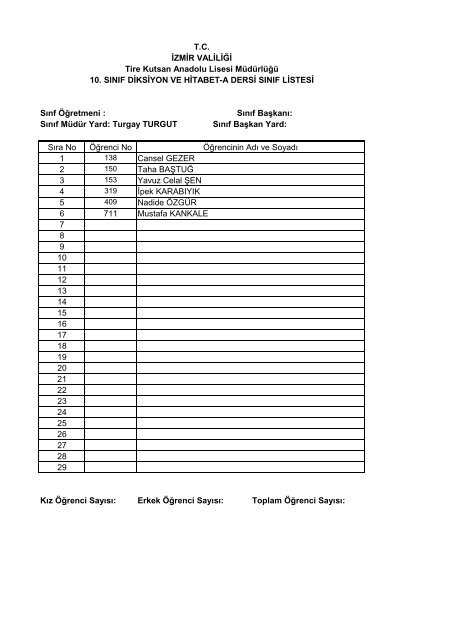 10. sÄ±nÄ±f seÃ§meli ders listeleri - Tire Kutsan Anadolu Lisesi