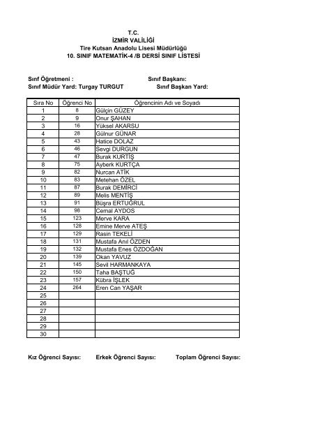10. sÄ±nÄ±f seÃ§meli ders listeleri - Tire Kutsan Anadolu Lisesi