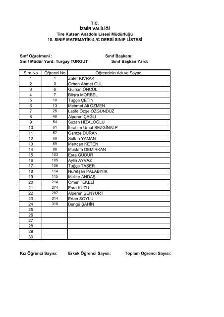 10. sÄ±nÄ±f seÃ§meli ders listeleri - Tire Kutsan Anadolu Lisesi