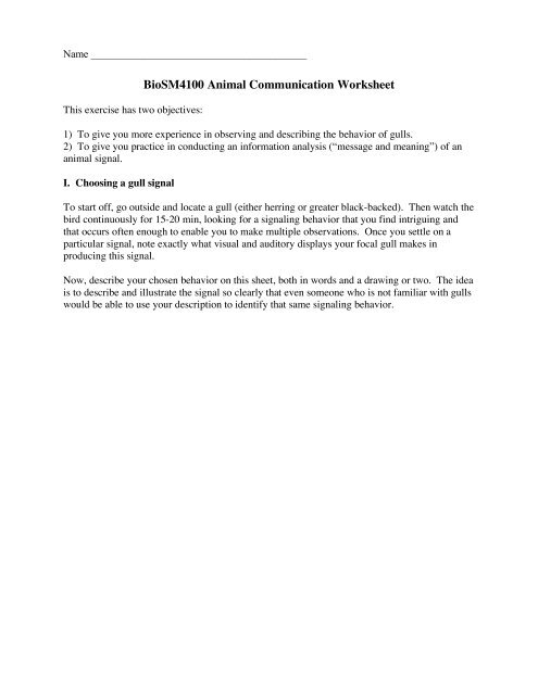 BioSM4100 Animal Communication Worksheet