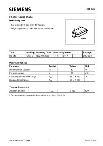BB 545 Silicon Tuning Diode - Datasheet Catalog