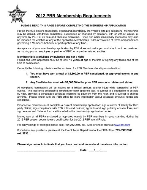 2012 PBR Membership Requirements - Professional Bull Riders