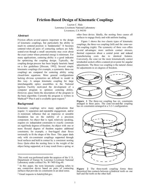 Friction-Based Design of Kinematic Couplings