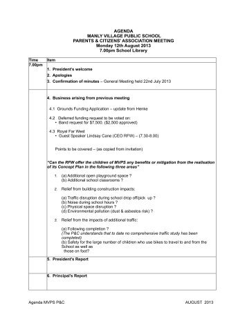 Agenda - Manly Village Public School P&C