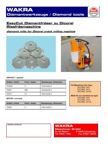 Diamantwerkzeuge / Diamond tools WAKRA - Wakra Maschinen ...