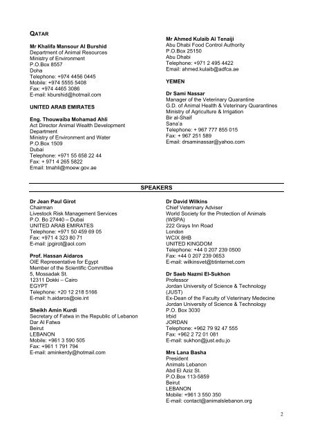 List of Participants - Middle East - OIE