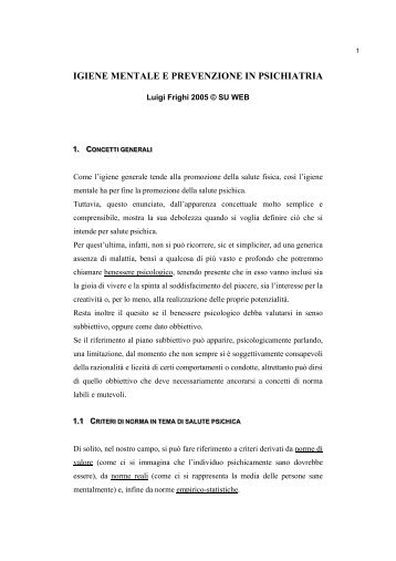 igiene mentale e prevenzione in psichiatria - Centro di Psicoterapia ...