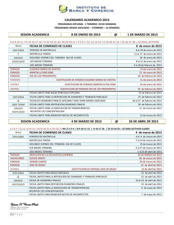 Calendario AcadÃ©mico - Instituto de Banca y Comercio