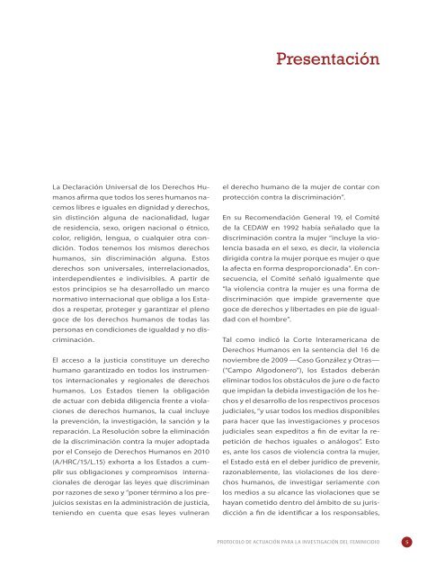 Protocolo de actuaciÃ³n para la investigaciÃ³n del feminicidio - Oacnudh