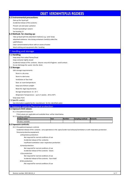 safety data sheet objet verowhiteplus rgd835 - Laser Lines Ltd.