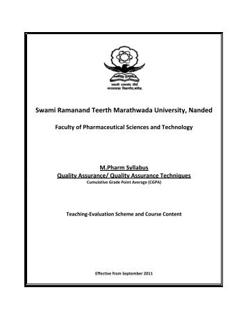 M. Pharm Syllabus Quality Assurance-Quality Assurance Techniques