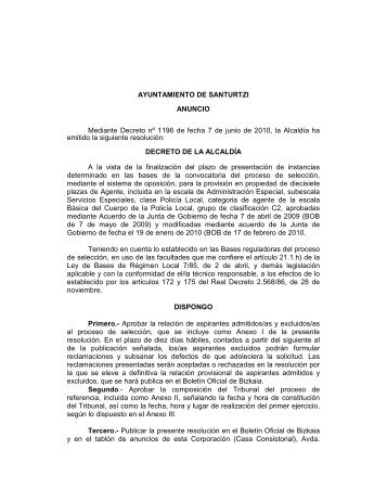 AYUNTAMIENTO DE SANTURTZI ANUNCIO Mediante Decreto nÂº ...
