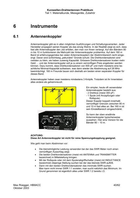 Kurzwellen Drahtantennen Praktikum - HB9BS