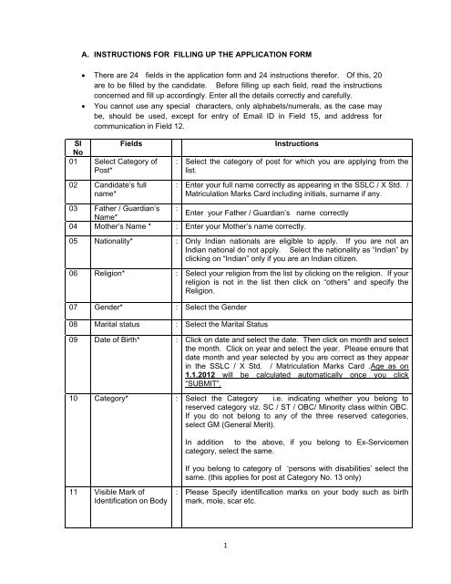 1 A. INSTRUCTIONS FOR FILLING UP THE APPLICATION FORM ...