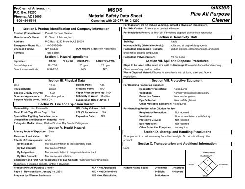 GLISTEN PINE ALL PURPOSE CLEANER MSDS - Swisher Hygiene