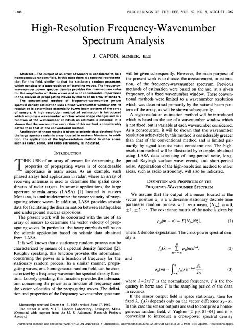 High-Resolution Frequency-Wavenumber Spectrum Analysis