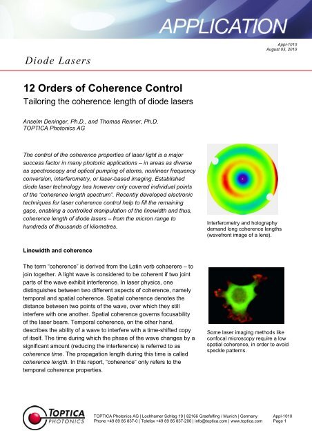 Diode Lasers 12 Orders of Coherence Control - Toptica