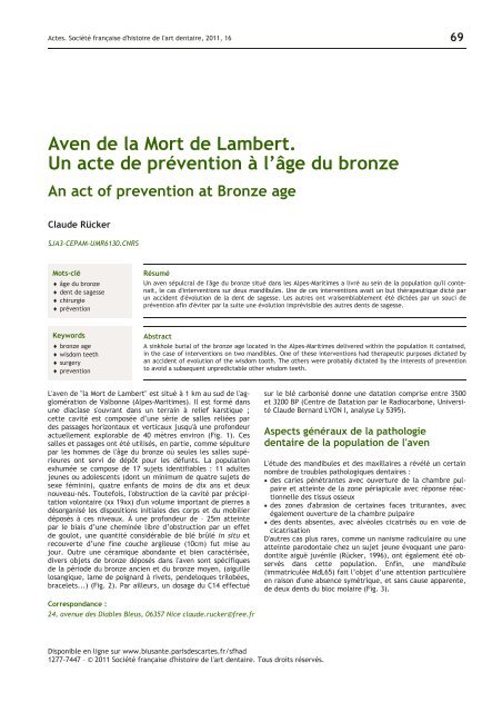 Aven de la Mort de Lambert. Un acte de prÃ©vention Ã  l'Ã¢ge du bronze