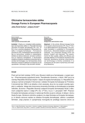 Oficinalne farmacevtske oblike Dosage Forms in European ...