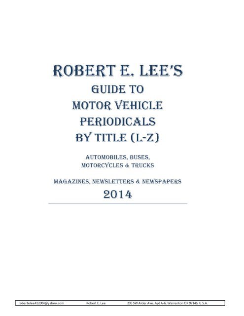 Periodicals By Title (L-Z) - Robert E. Lee's Racing Data