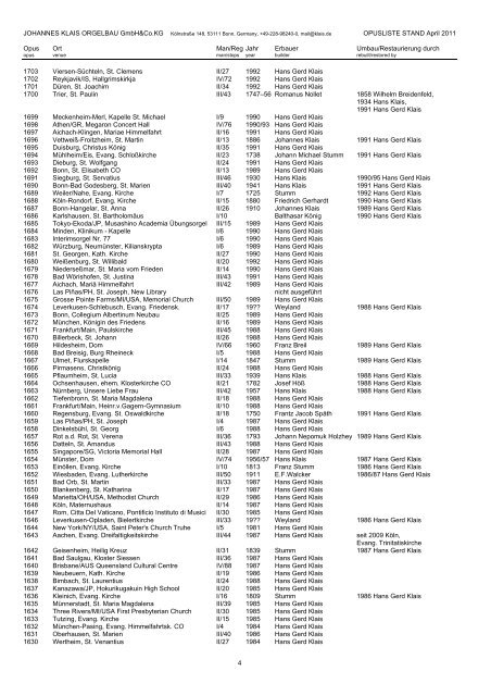 OPUSLISTE STAND April 2011 Opus Ort Man/Reg ... - Orgelbau Klais
