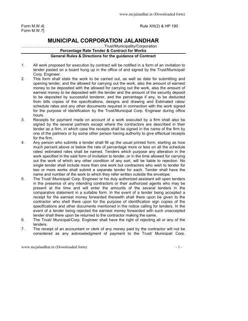 Tender Form M.W 4 & 7 - Municipal Corporation Jalandhar