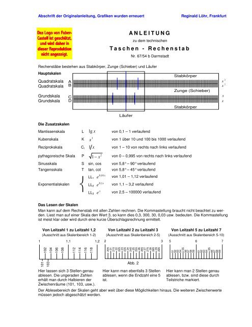 Anleitung Fur Den Rechenschieber Faber Castell 67 54b