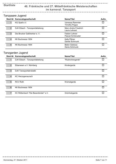 Startliste 46. Fränkische und 27. Mittelfränkische Meisterschaften im ...