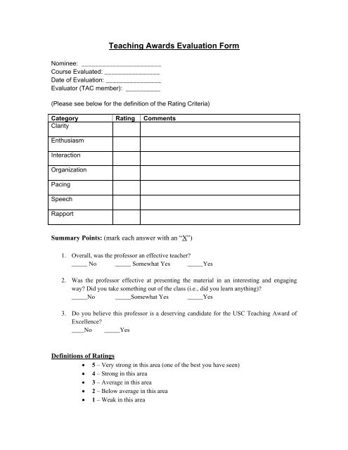 evaluation form definition
Teaching Awards Evaluation Form - USC: University Students ... evaluation form definition
Teaching Awards Evaluation Form - USC: University Students ...