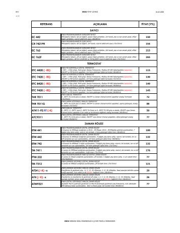 ENDA FÄ°YAT LÄ°STESÄ° TÃœRKÃ‡E 080201 - Teknika Otomasyon