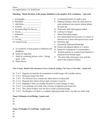 art appreciation Final Exam sample test.pdf - MichaelAldana.com