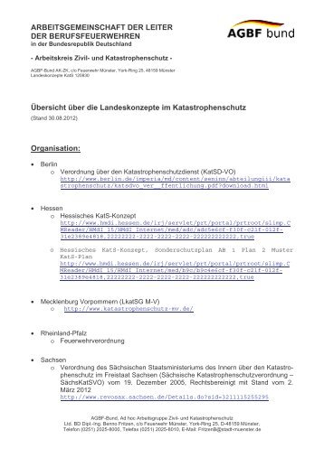 Übersicht der Landeskonzepte im Katastrophenschutz - AGBF Bund