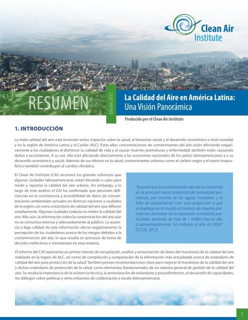 Documento resumen en espaÃ±ol - Clean Air Institute