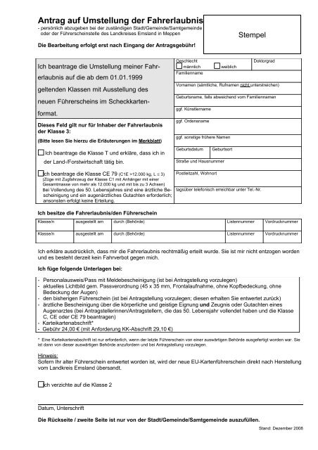 Antrag Auf Umstellung In Einen Eukartenfhrerschein