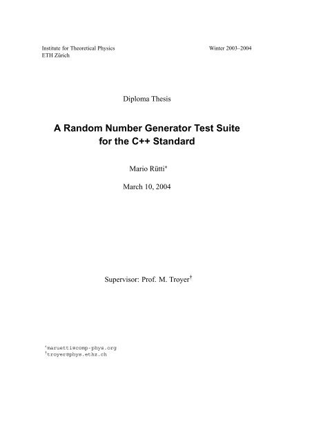 A Random Number Generator Test Suite for the C++ ... - ETH ZÃ¼rich