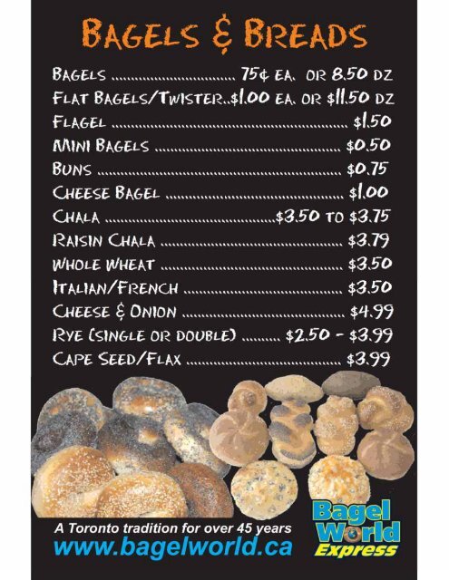 Bagel on sale world menu