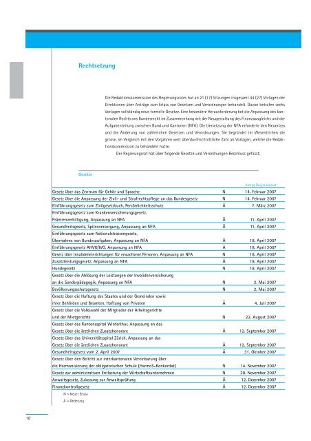 Geschäftsbericht 2007 - Regierungsrat - Kanton Zürich