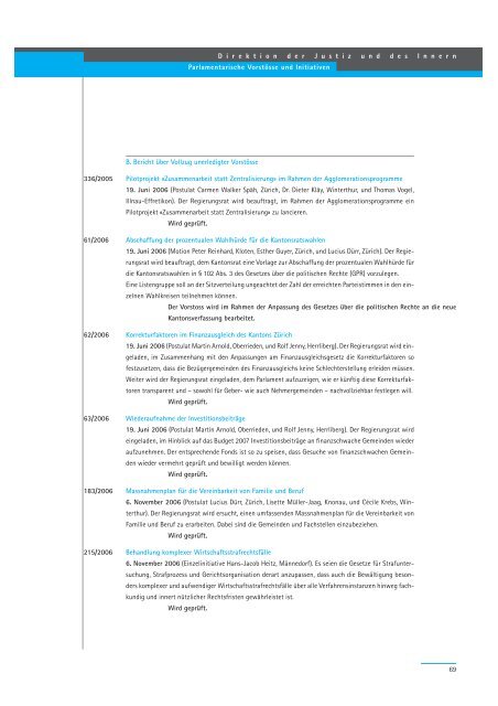 Geschäftsbericht 2007 - Regierungsrat - Kanton Zürich