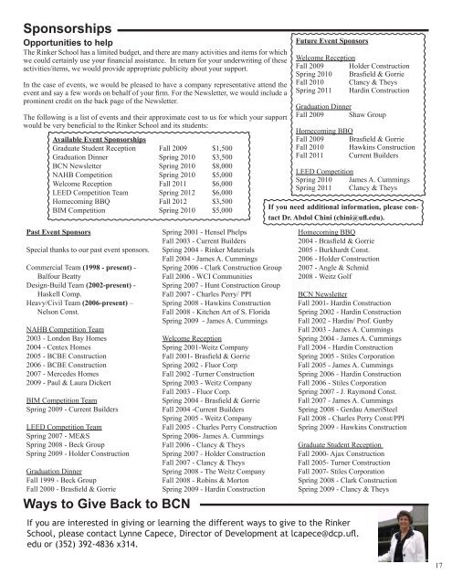 Fall 2009 Newsletter - M E Rinker Sr School of Building Construction ...