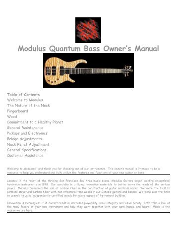 Modulus Quantum Bass Owner's Manual