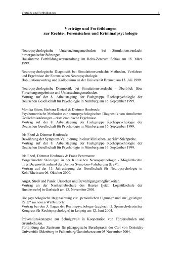 Vorträge und Fortbildungen zur Neuropsychologie - Institut für ...