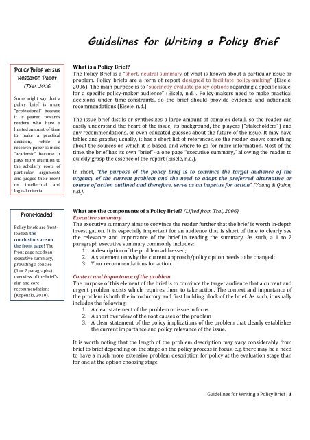Guidelines for Writing a Policy Brief - PEP-NET