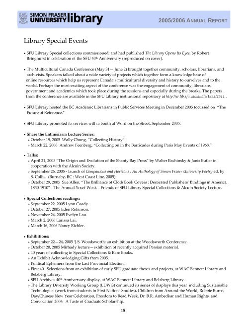 2005/06 - SFU Library - Simon Fraser University
