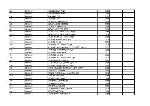 Price List - Play Resource