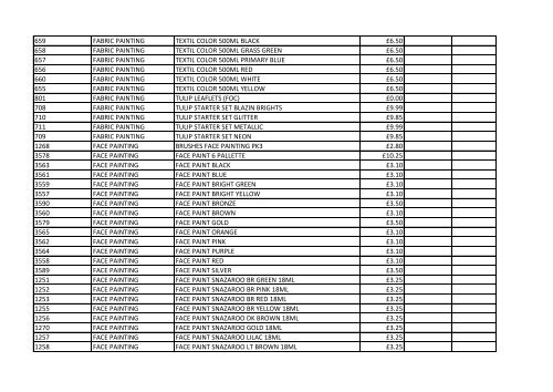 Price List - Play Resource