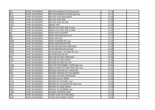 Price List - Play Resource