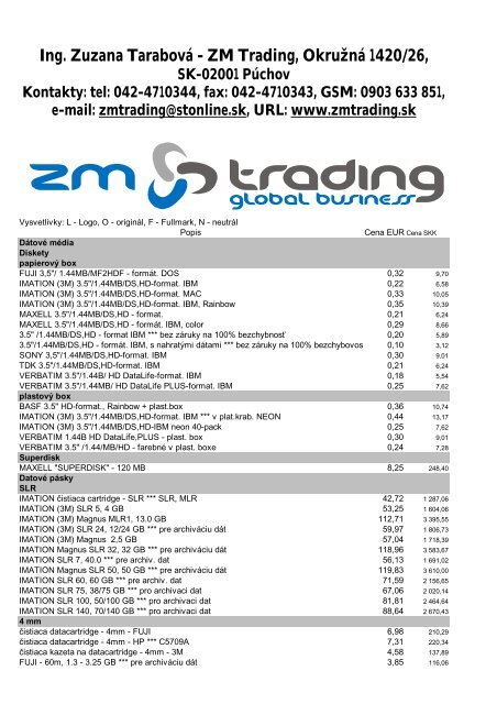 cennÃk (formÃ¡t pdf) - ZM Trading