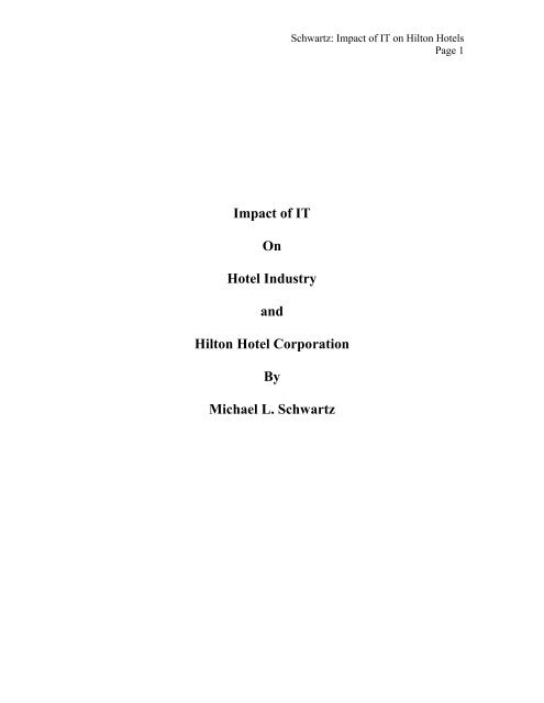 Impact of IT On Hotel Industry and Hilton - Positive Concepts, Inc