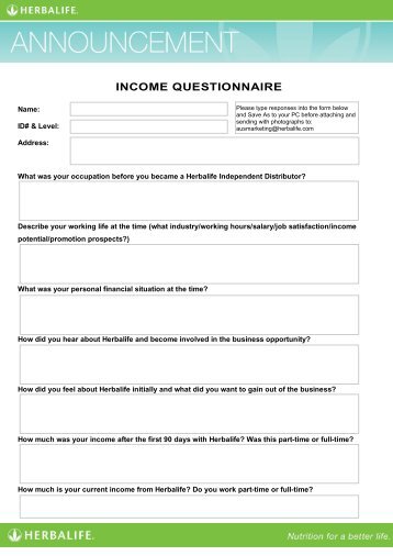 INCOME QUESTIONNAIRE - My Herbalife