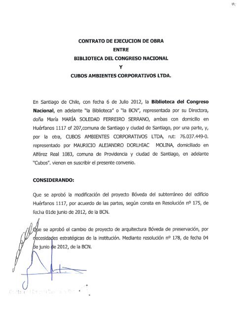 CONTRATO DE EJECUCION DE OBRA ENTRE BIBLIOTECA DEL ...